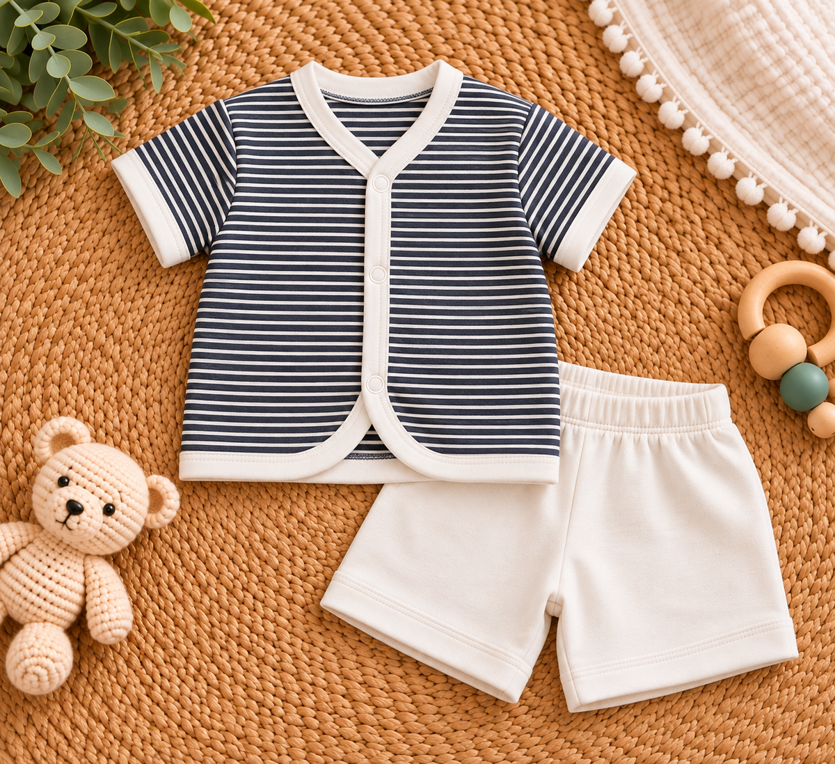 Soft Cotton Button-Front Shirt & Shorts Co-ord Set for Babies, Pack of 3