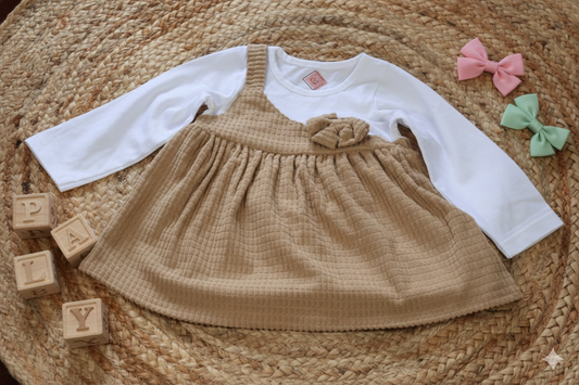 Brown Pinafore Baby Dress – White Inner Infant Outfit
