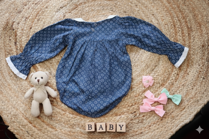 Navy Blue Floral Baby Romper – Breathable Infant Wear – photo 4