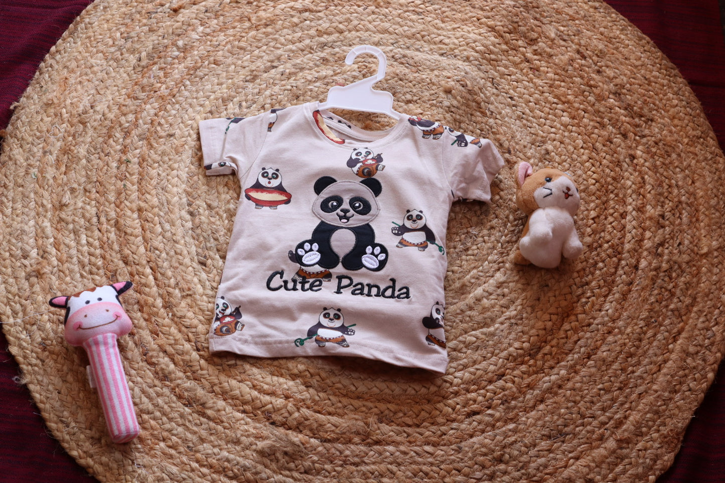 Cute Panda Kids Coord Set | Appliqué T-Shirt & Shorts | Cream