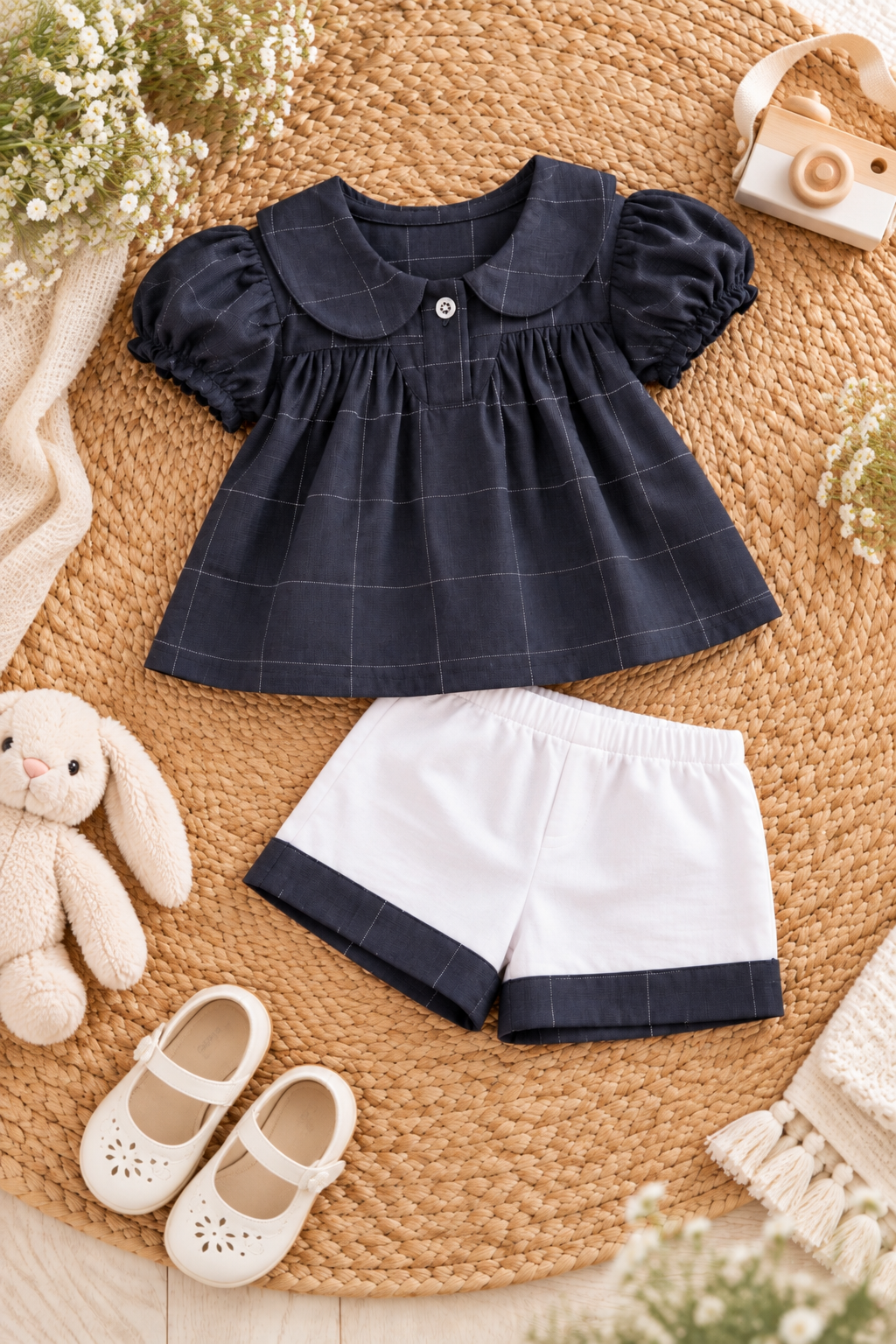 Navy Blue & White Cotton Baby Girls Co-ord Set – Cute & Comfortable