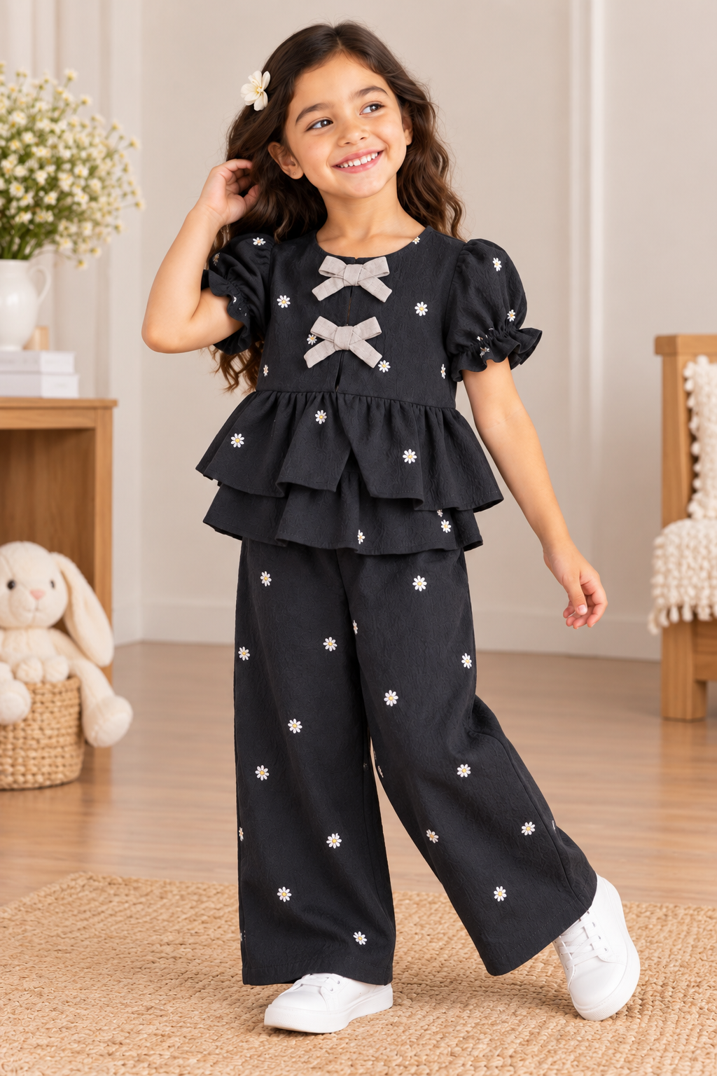 Black Cotton Girls Co-ord Set – Stylish & Comfortable