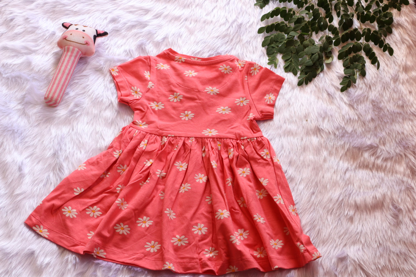 Girls Coral Daisy Print Cotton Twirl Dress | Baby & Toddler