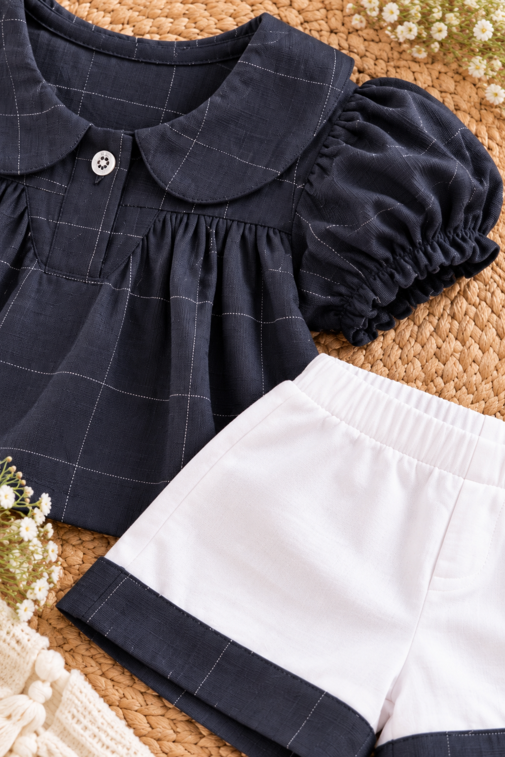Navy Blue & White Cotton Baby Girls Co-ord Set – Cute & Comfortable