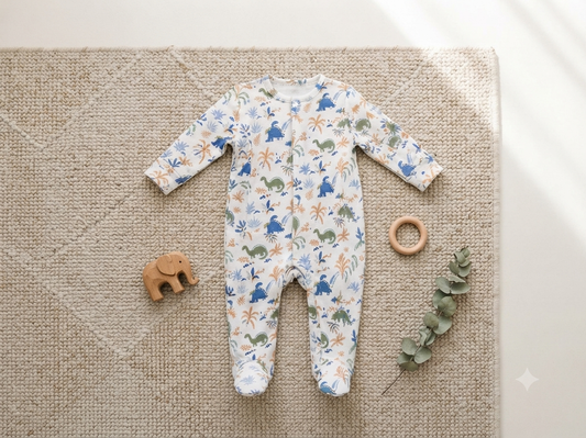 Soft Cotton Footed Sleepsuit Romper for Babies, Pack of 3, Dino Collection – photo 2