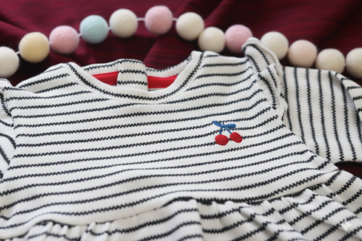 Cherry Strip Knit Baby Frock