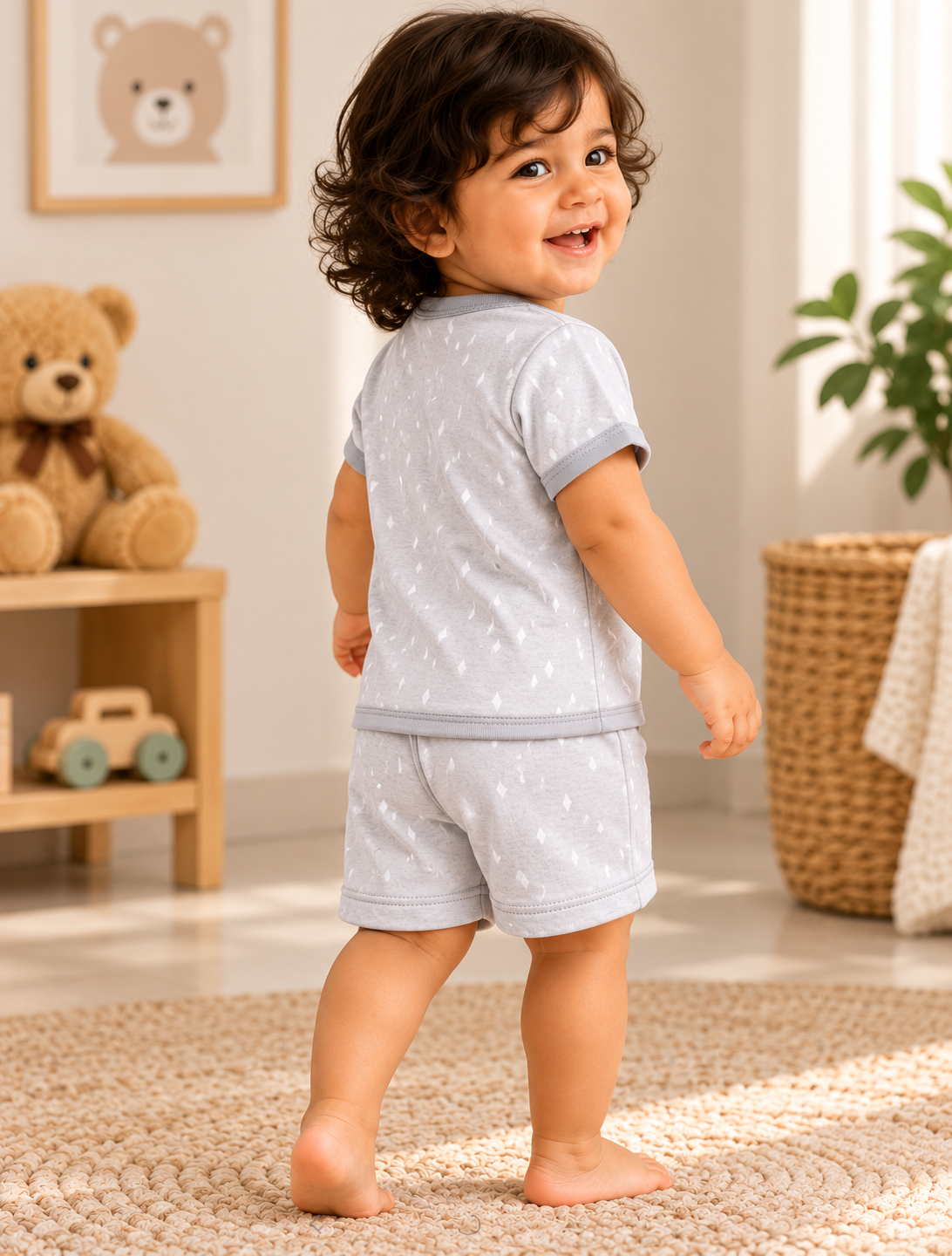Soft Cotton Button-Front Shirt & Grey Shorts Co-ord Set for Babies, Pack of 3