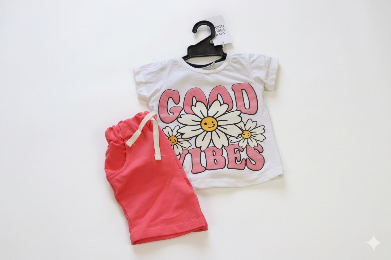 Good Vibes Daisy Summer Short Set for Baby Girls | Cotton