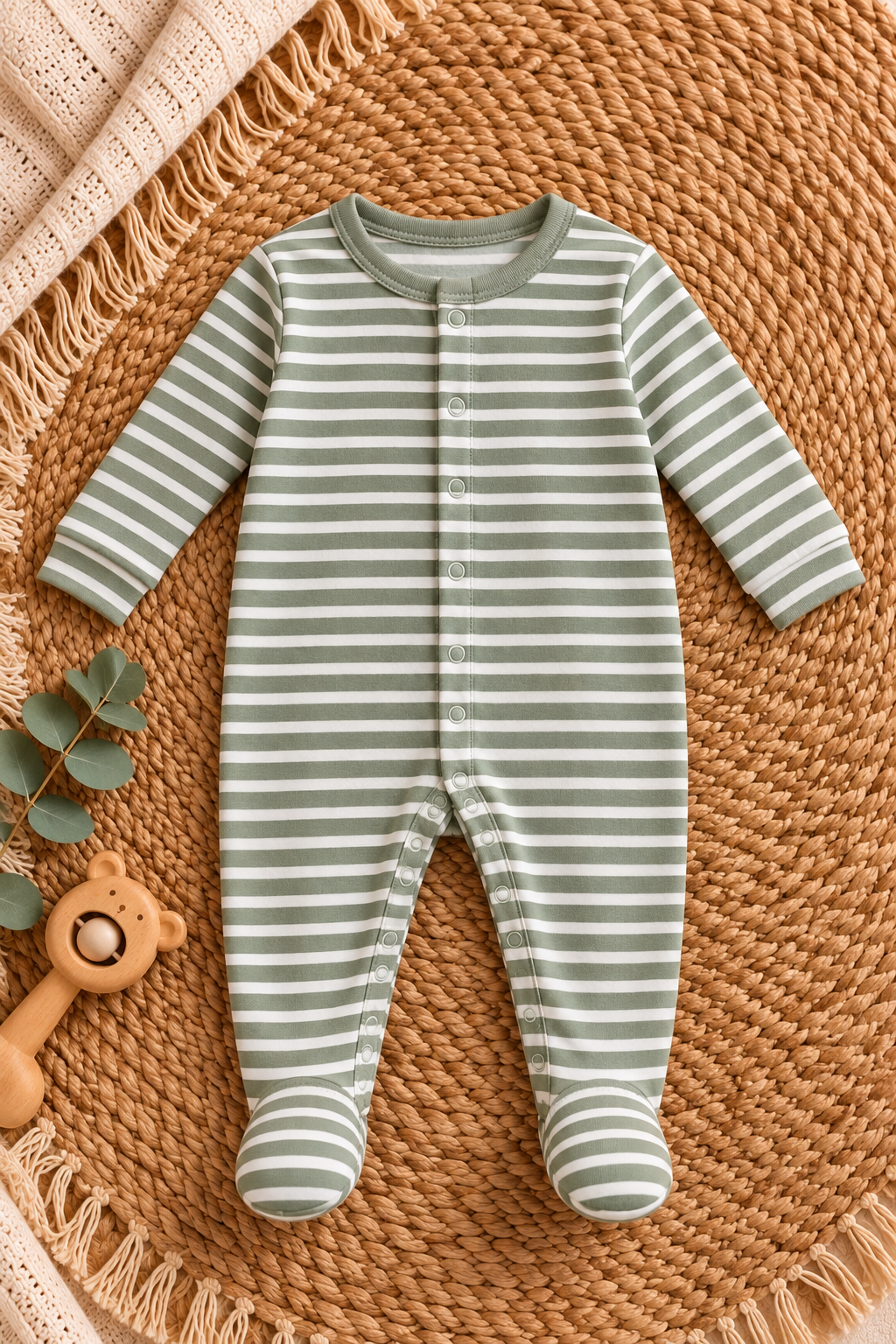 Soft Cotton Footed Sleepsuit Romper for Babies, Pack of 3, Green Collection