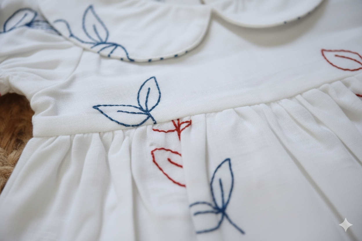 White Floral Embroidered Baby Frock – Soft Cotton Dress