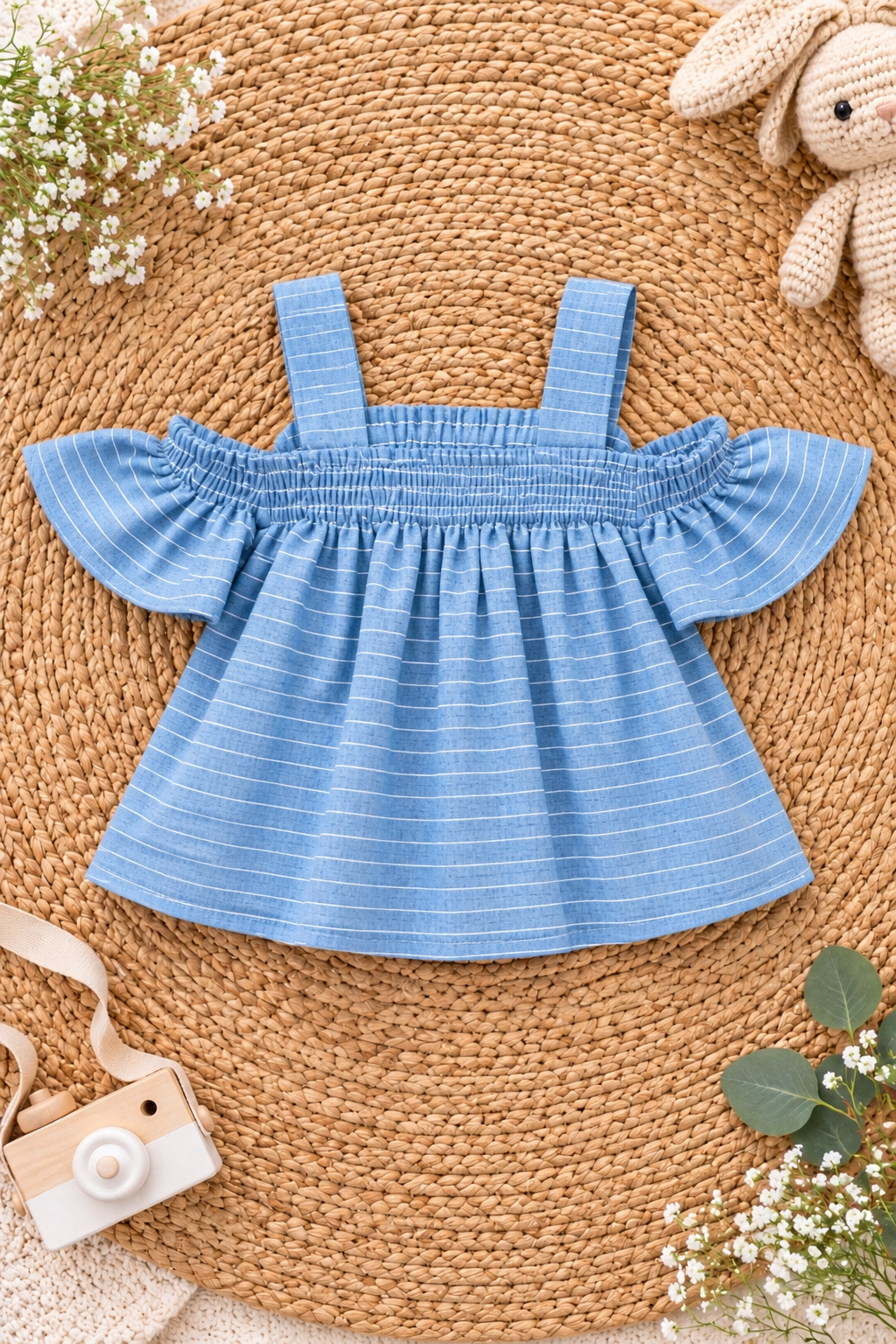 Blue Bow Ruffle Cotton Baby Girls Co-ord Set