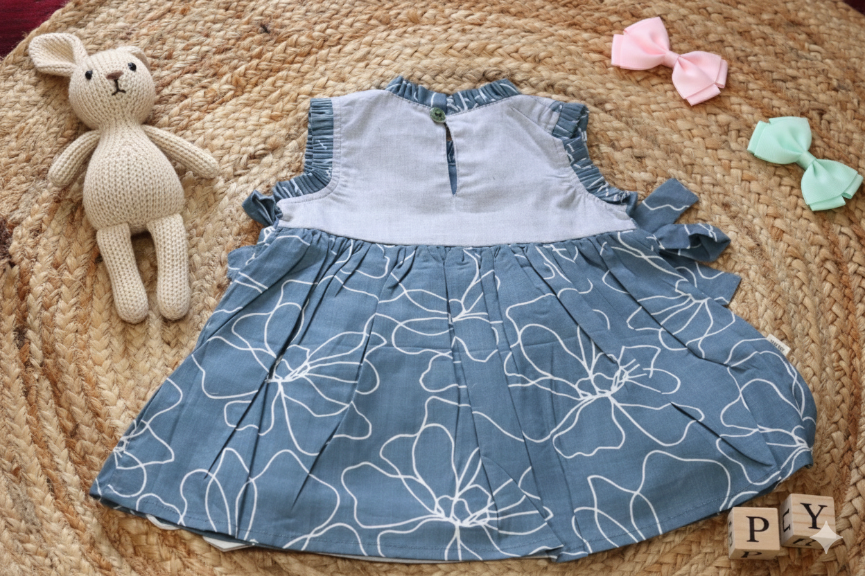 Dusty Blue Floral Pinafore Baby Dress – Breathable Infant Wear