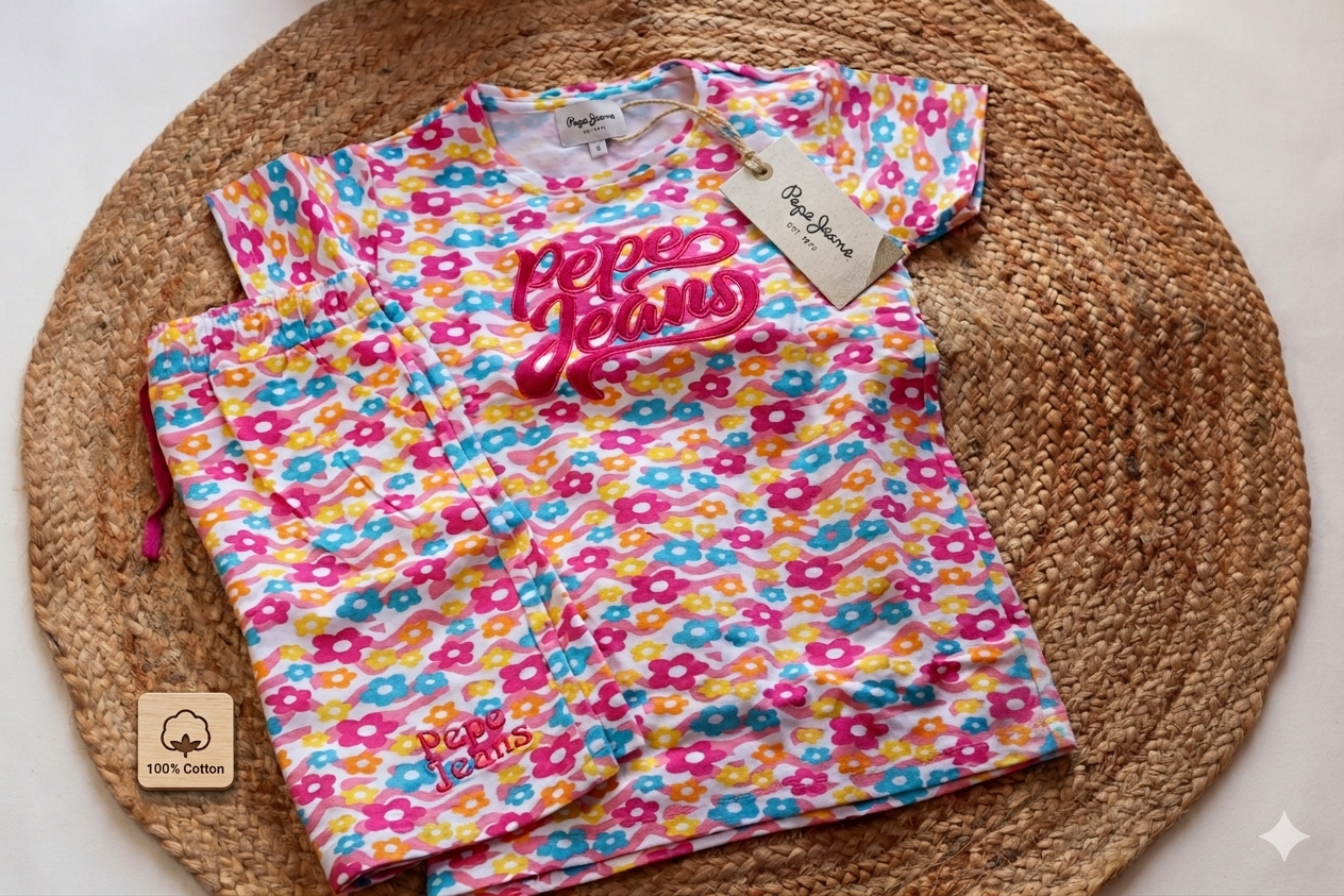 Cotton Baby Girl Co-ord Set – Floral Print T-Shirt & Pants