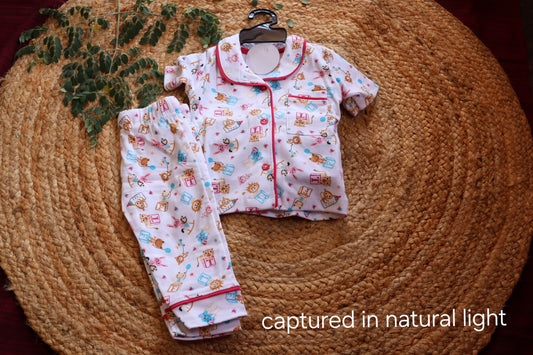 Kids Cotton Nightsuit | Animal Print Shirt & Pyjama Sleep Set