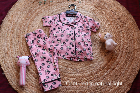 Cotton Girl Mickey Minnie Print Nightsuit