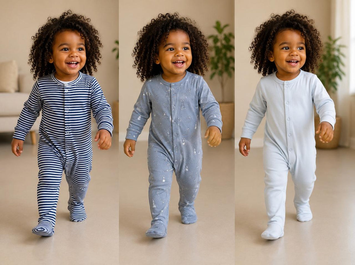 Soft Cotton Footed Sleepsuit Romper for Babies, Pack of 3, Blue Collection
