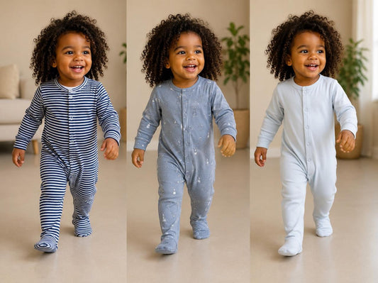 Soft Cotton Footed Sleepsuit Romper for Babies, Pack of 3, Blue Collection