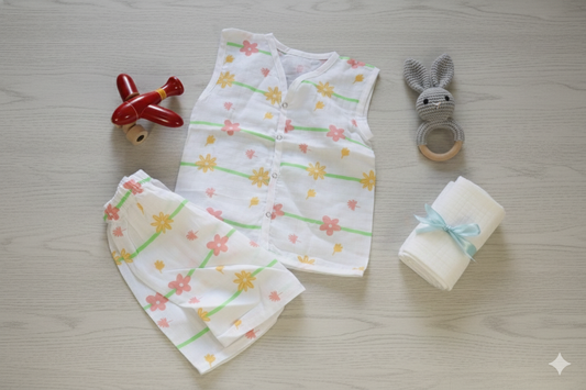 Muslin Sleeveless Jabla Short Set