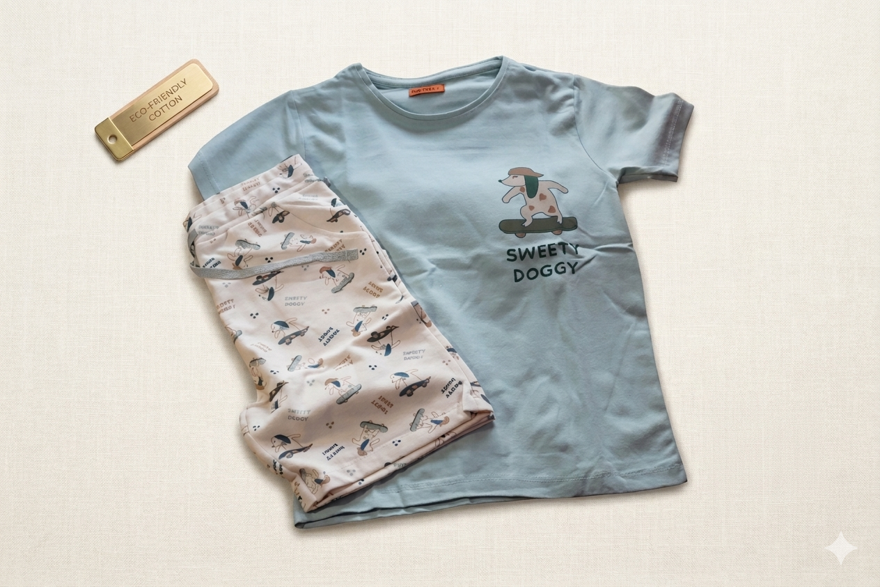 Cotton  Co-ord Set – Doggy Print T-Shirt & Pants