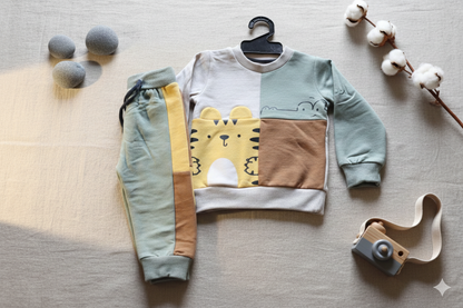 Safari Friends Color Block Winter Co-Ord Set for Babies
