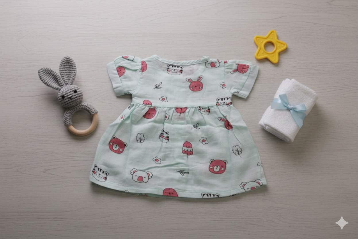 Muslin Puff Sleeve Tiny Frock