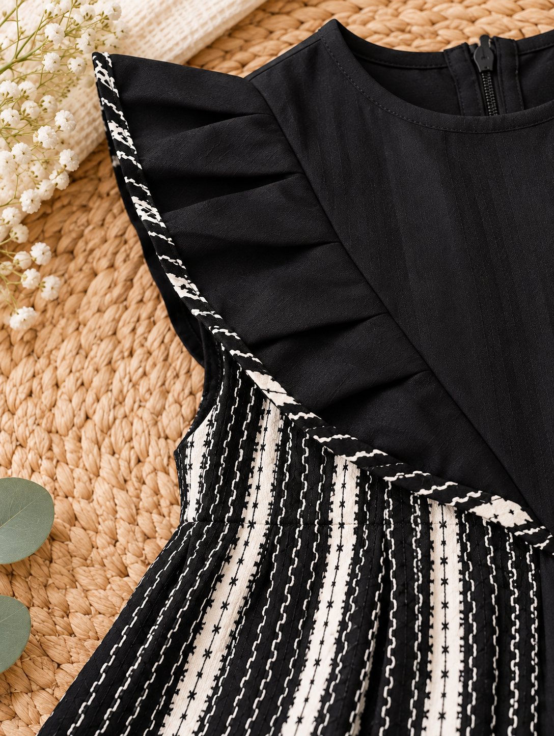 Black & White Cotton Girls Frock – Stylish Statement Dress
