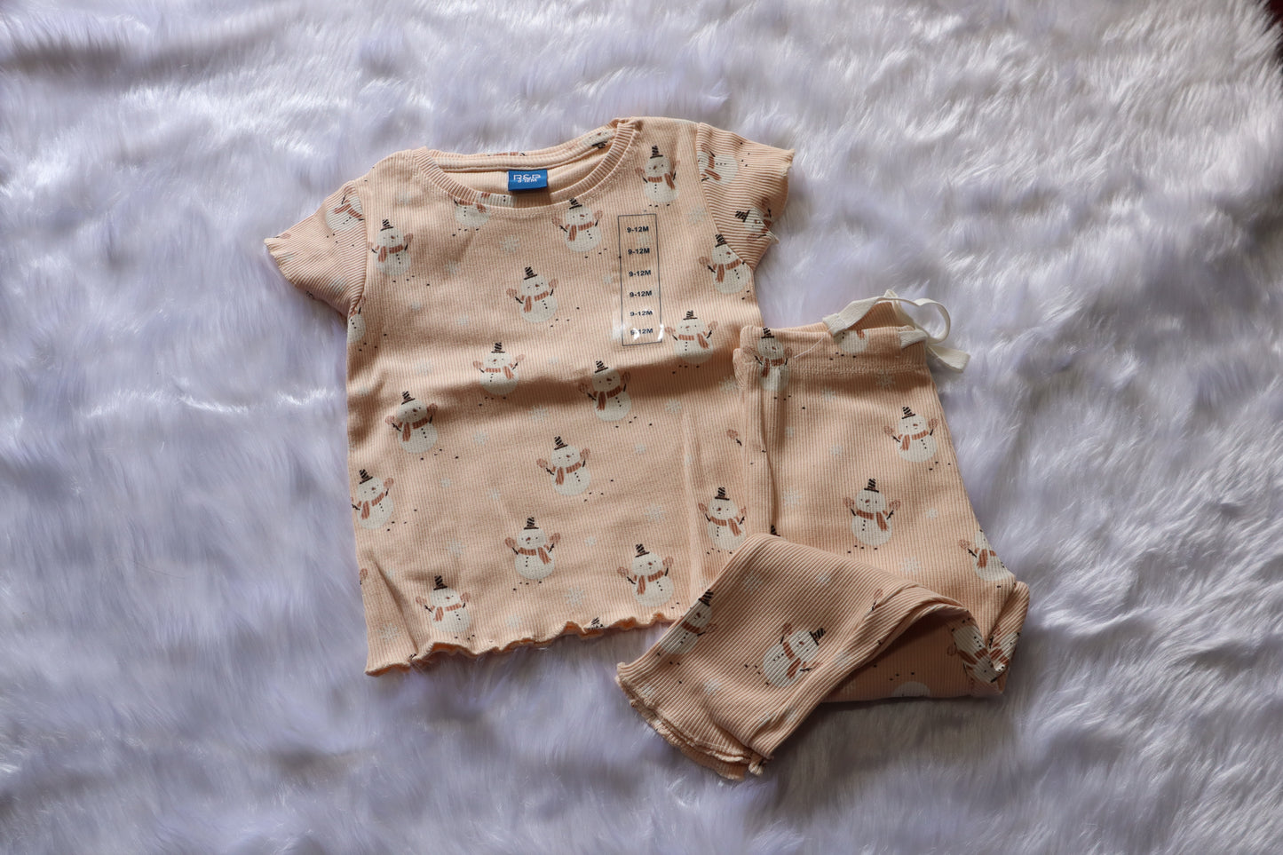 Premium Ribbed Cotton Snowman Print Co-ord Set for Baby Girls