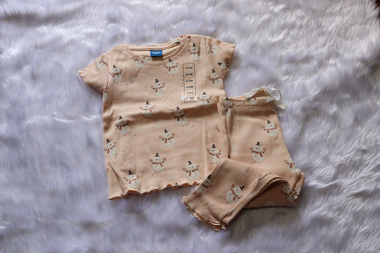 Premium Ribbed Cotton Snowman Print Co-ord Set for Baby Girls