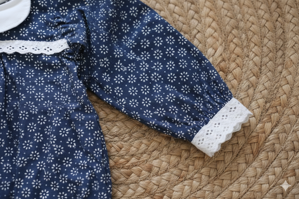 Navy Blue Floral Baby Romper – Breathable Infant Wear