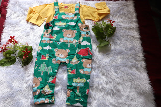 Babyhug Cotton Teddy Bear Printed Dungaree Set