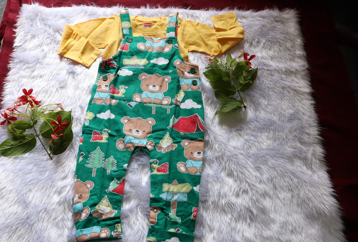 Babyhug Cotton Teddy Bear Printed Dungaree Set