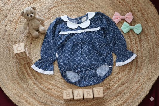 Navy Blue Floral Baby Romper – Breathable Infant Wear
