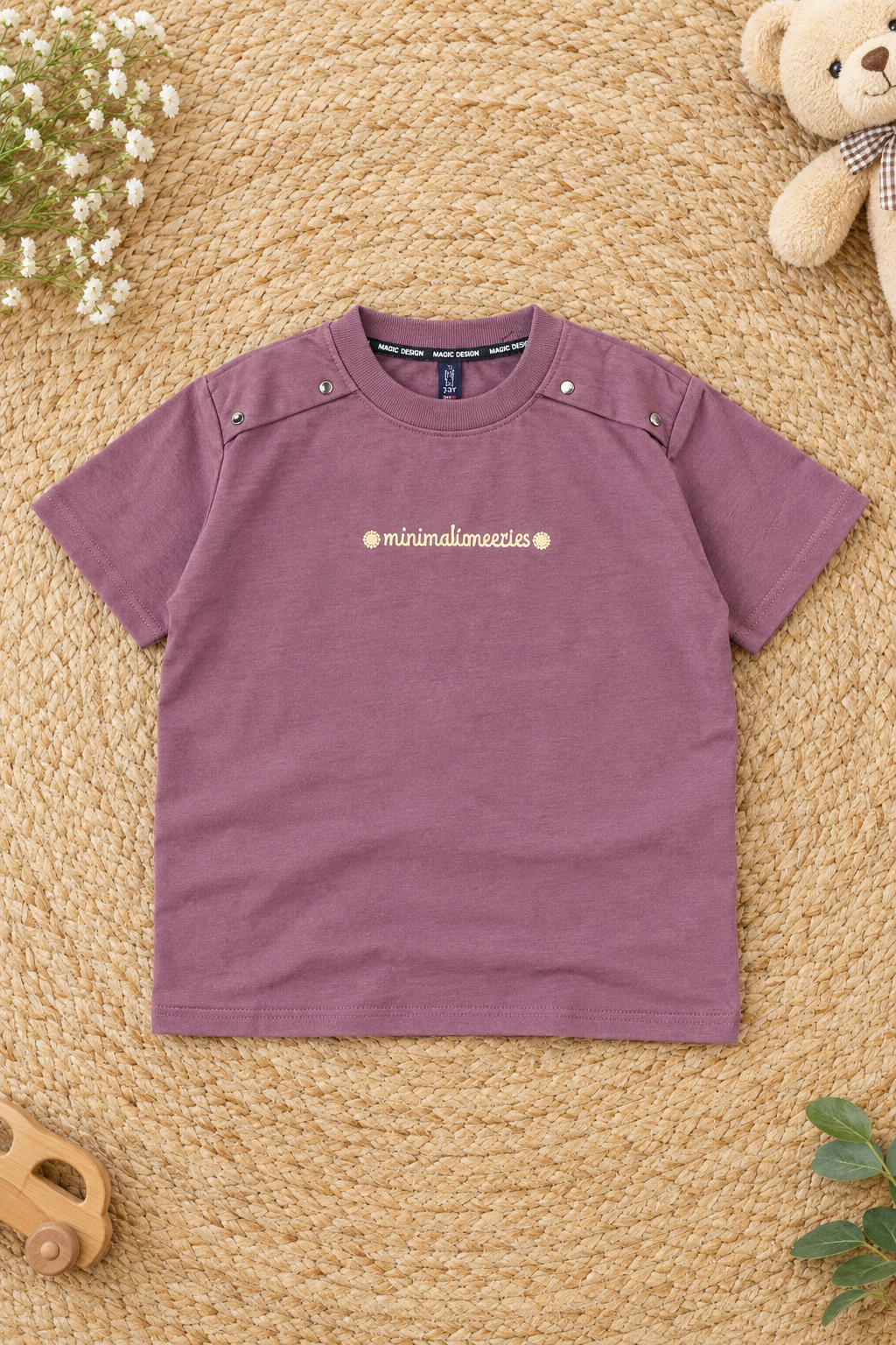 Premium Heavy GSM Kids Unisex T-Shirt – Mauve with Minimalist Print