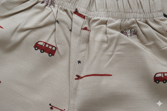 Muslin Chinese Collar Co-ord Set – Ash Green Car Print – photo 2