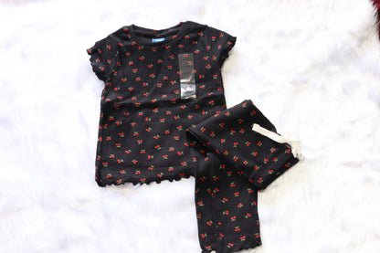 Cotton Ribbed Cherry Print Co-ord Set for Baby Girls