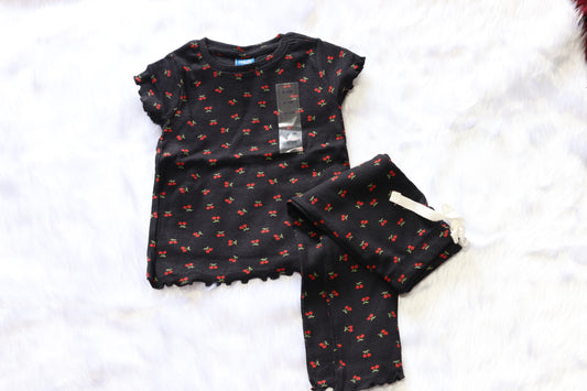 Cotton Ribbed Cherry Print Co-ord Set for Baby Girls