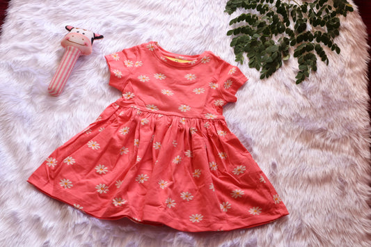Girls Coral Daisy Print Cotton Twirl Dress | Baby & Toddler