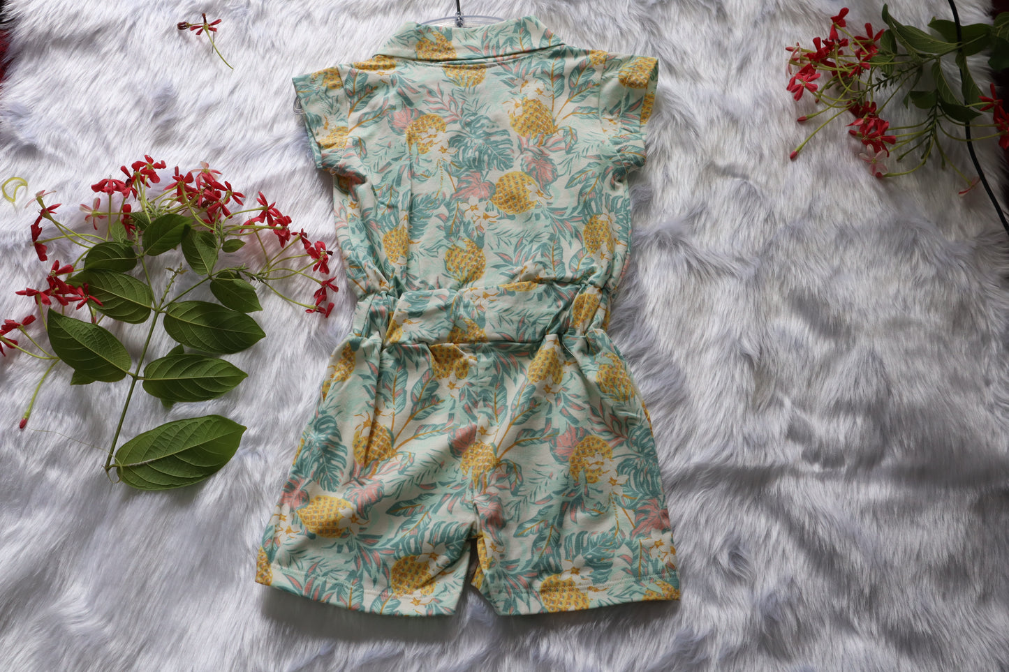 Girls Mint Tropical Pineapple Knitted Cotton Jumpsuit