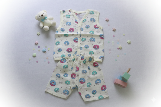 Muslin Sleeveless Jabla Short Set