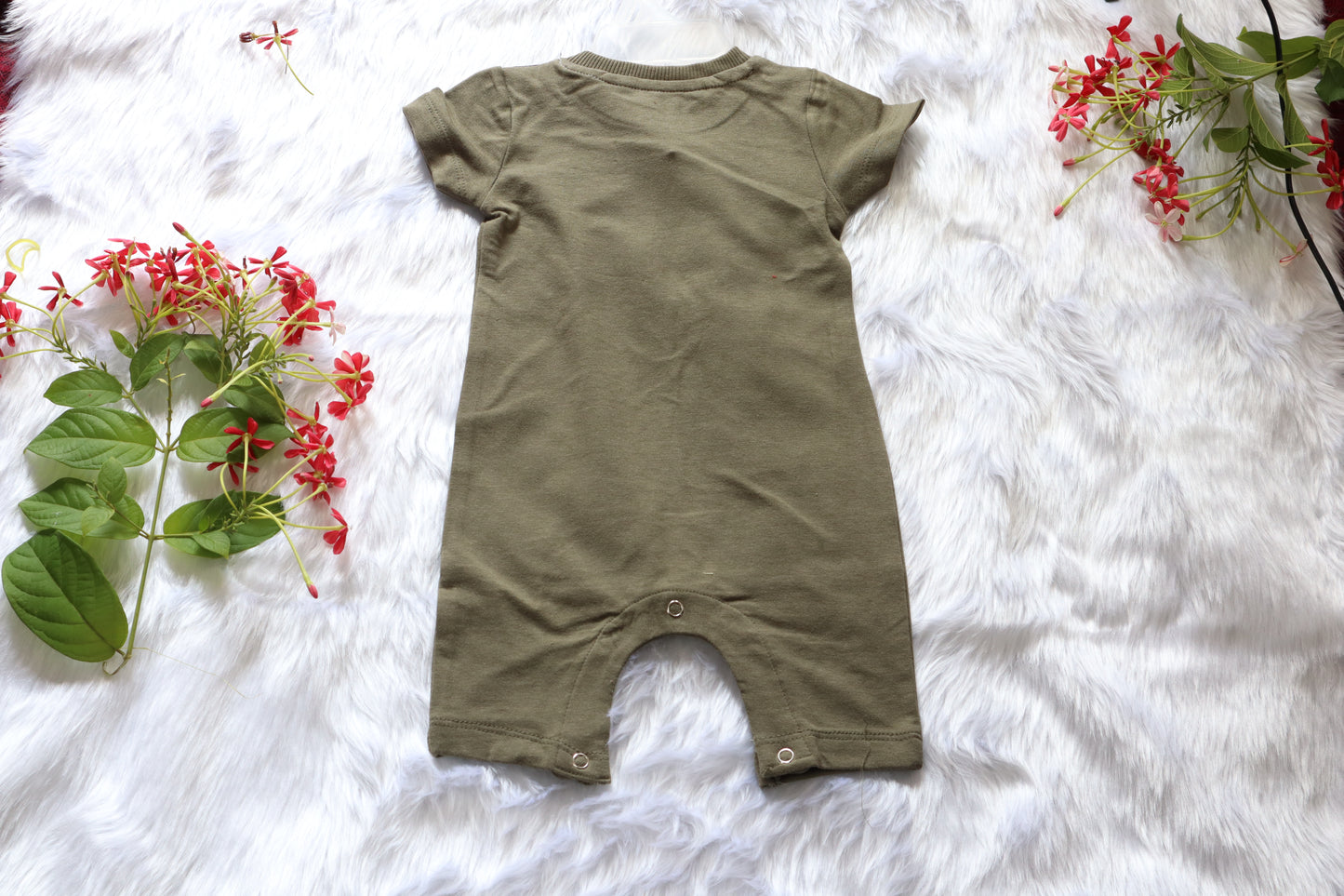 Baby Boys Olive Suspender Bow Tie Print Cotton Romper