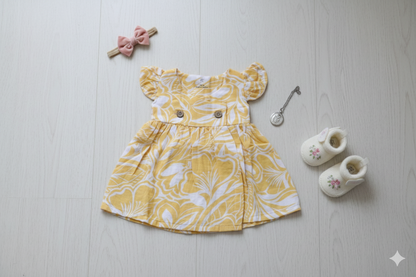 Yellow Muslin Cross-Body Baby Frock – Soft Infant Dress