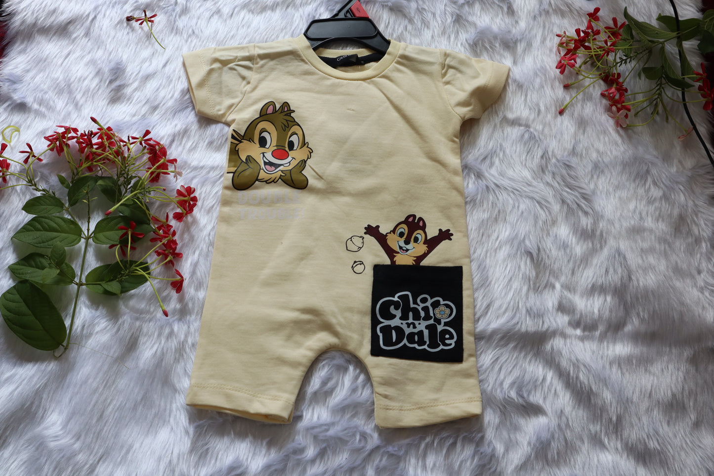 Baby Cream Chipmunk Cartoon Print Cotton Romper