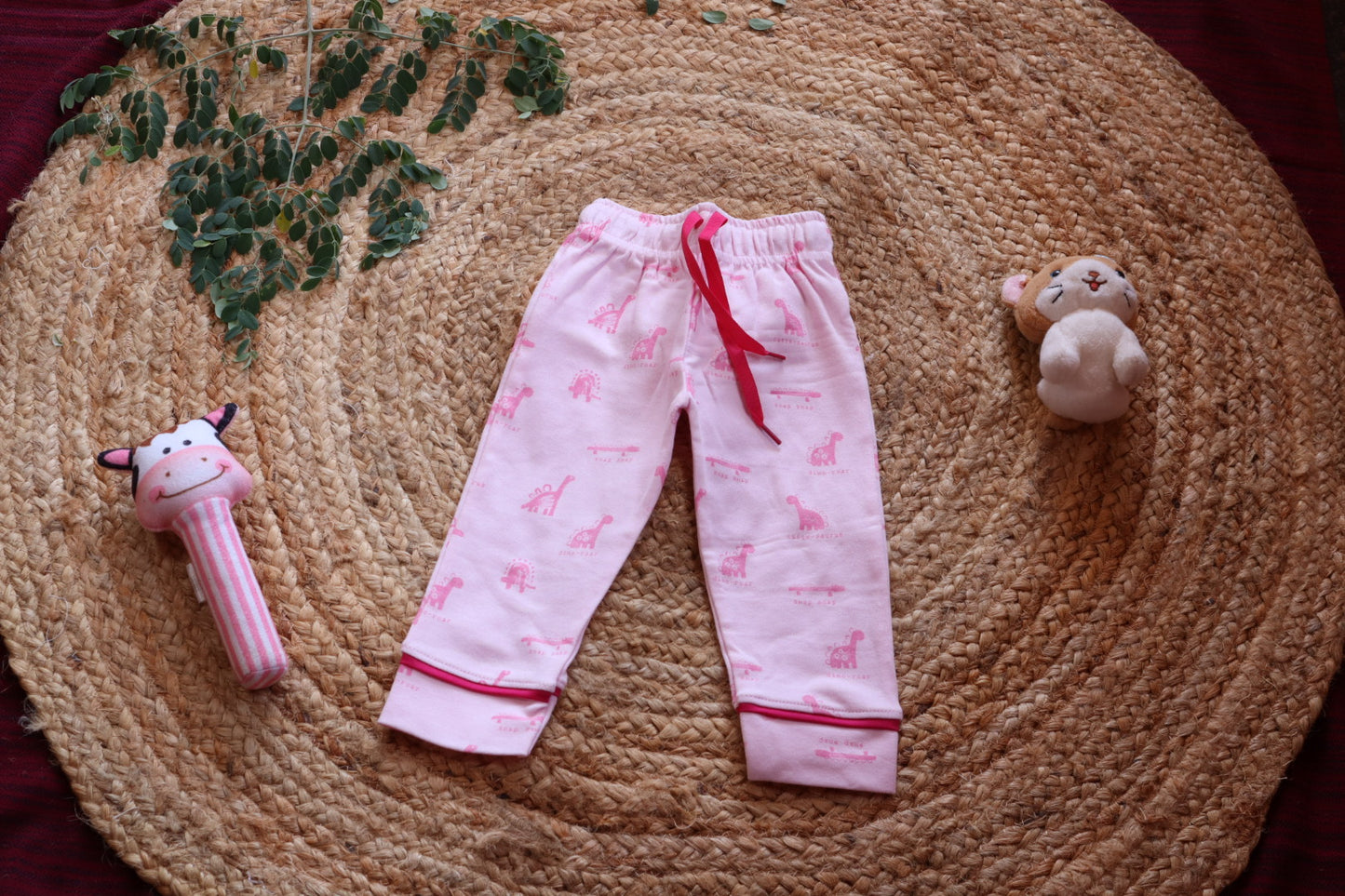 Cotton Pink Dino Print Baby Nightsuit Set