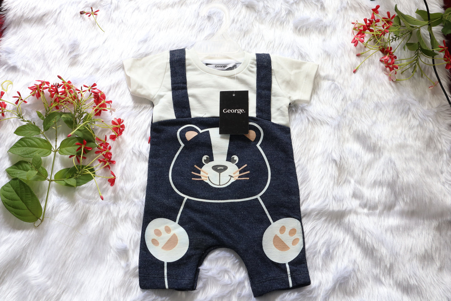Baby Boys Bear Print Cotton Romper