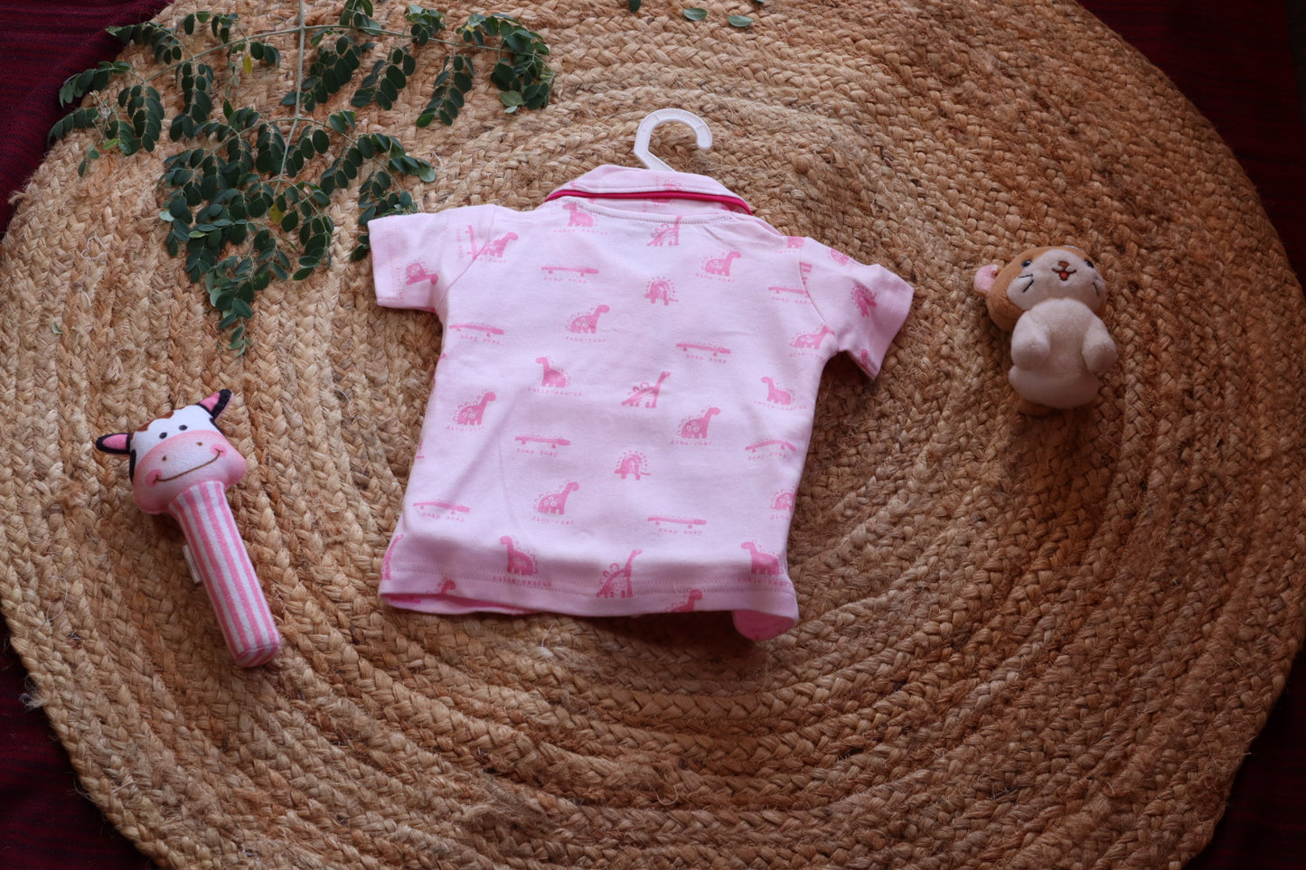 Cotton Pink Dino Print Baby Nightsuit Set