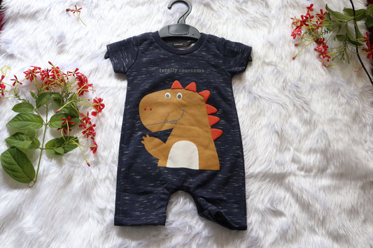Baby Boys Navy Dinosaur "Totally Roarsome" Cotton Romper