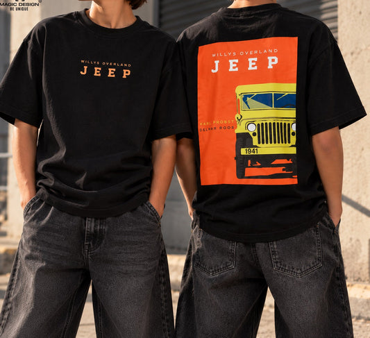 Black Oversized Graphic T-Shirt – Retro 4x4 Print – 240 GSM