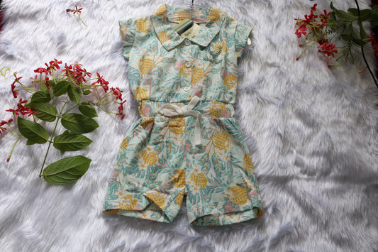 Girls Mint Tropical Pineapple Knitted Cotton Jumpsuit