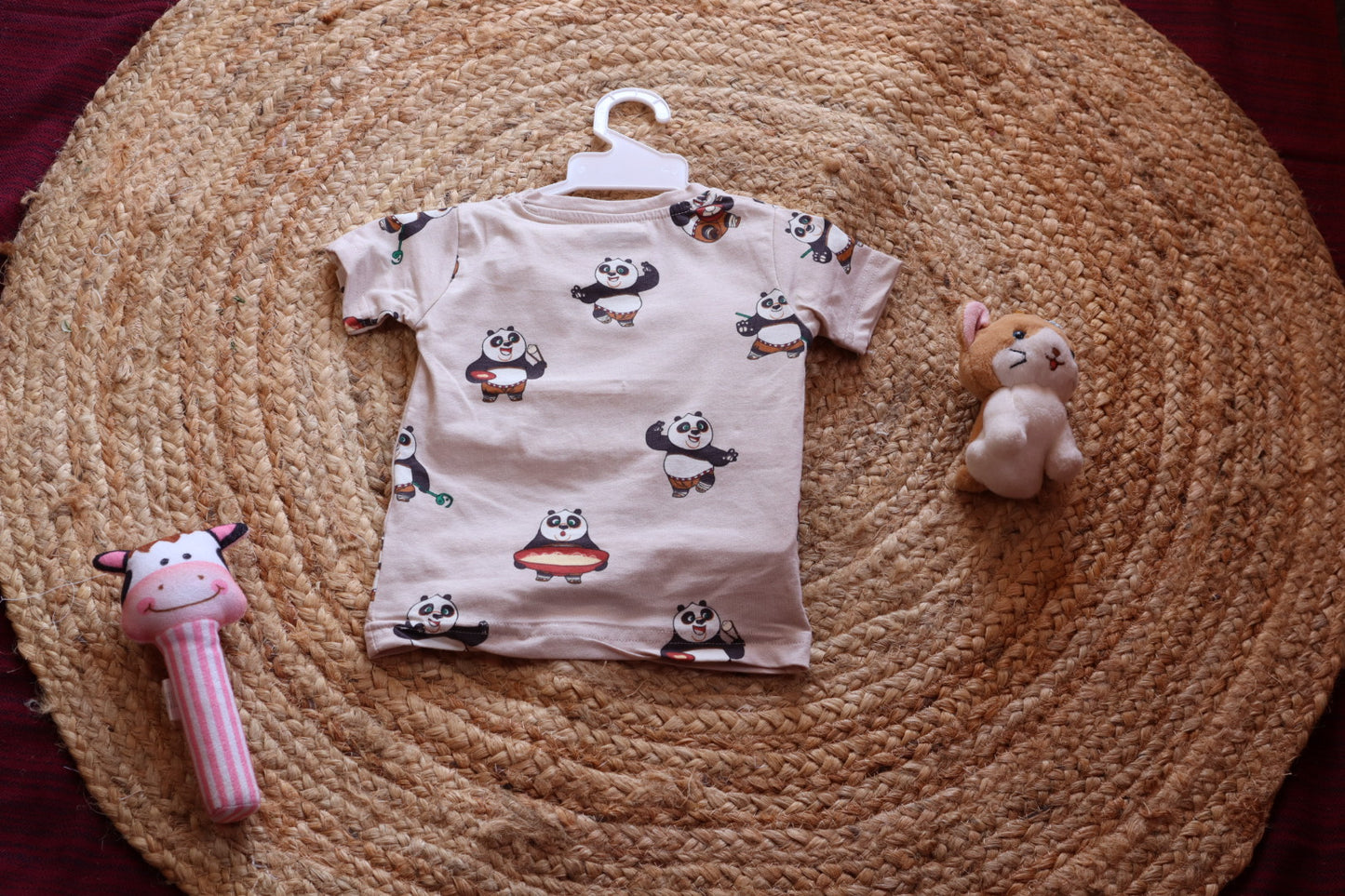 Cute Panda Kids Coord Set | Appliqué T-Shirt & Shorts | Cream