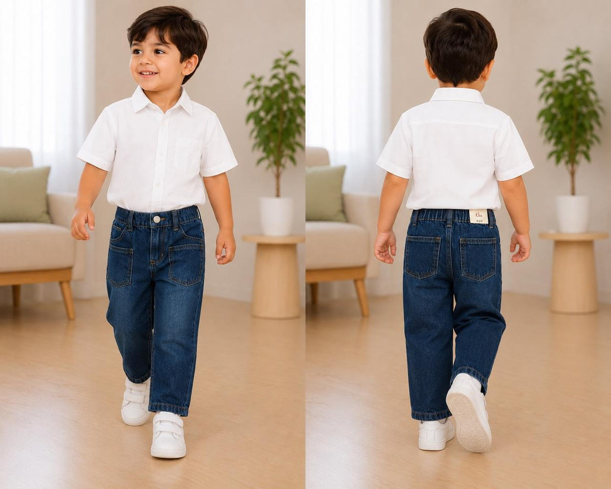 Kids Blue Denim Jeans – Relaxed Fit, Pull-On Waist